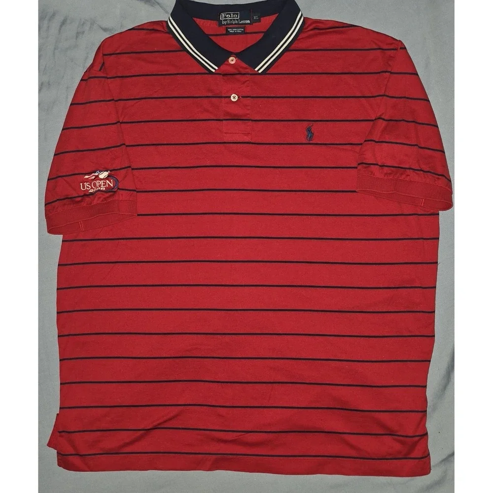 Polo Ralph Lauren 2008 US Open Tennis Red Striped Polo Shirt Men XL